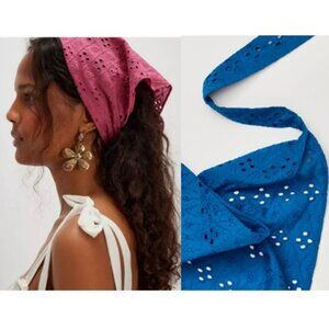 NWT Free People Claro Eyelet Hair Scarf COBALT